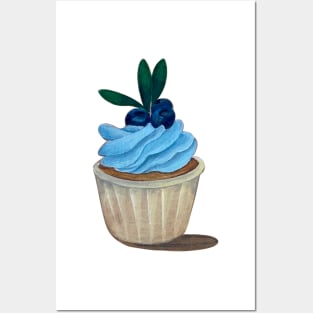 hand drawn blue berry cupcake Posters and Art